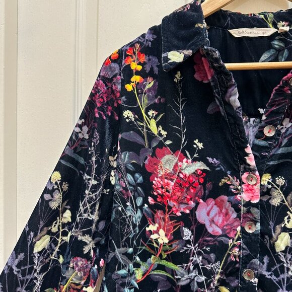 Soft Surroundings Women's Soft Velvet Tunic Top Size P/S Floral Button Up Boho - Picture 3 of 14